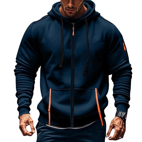 Full Zip Hoodies for Men Cross Religious Christian Graphic Shirt Long Sleeve Spring Sweatshirts with Zipper Pocket - Z35 Plain Blue - Medium