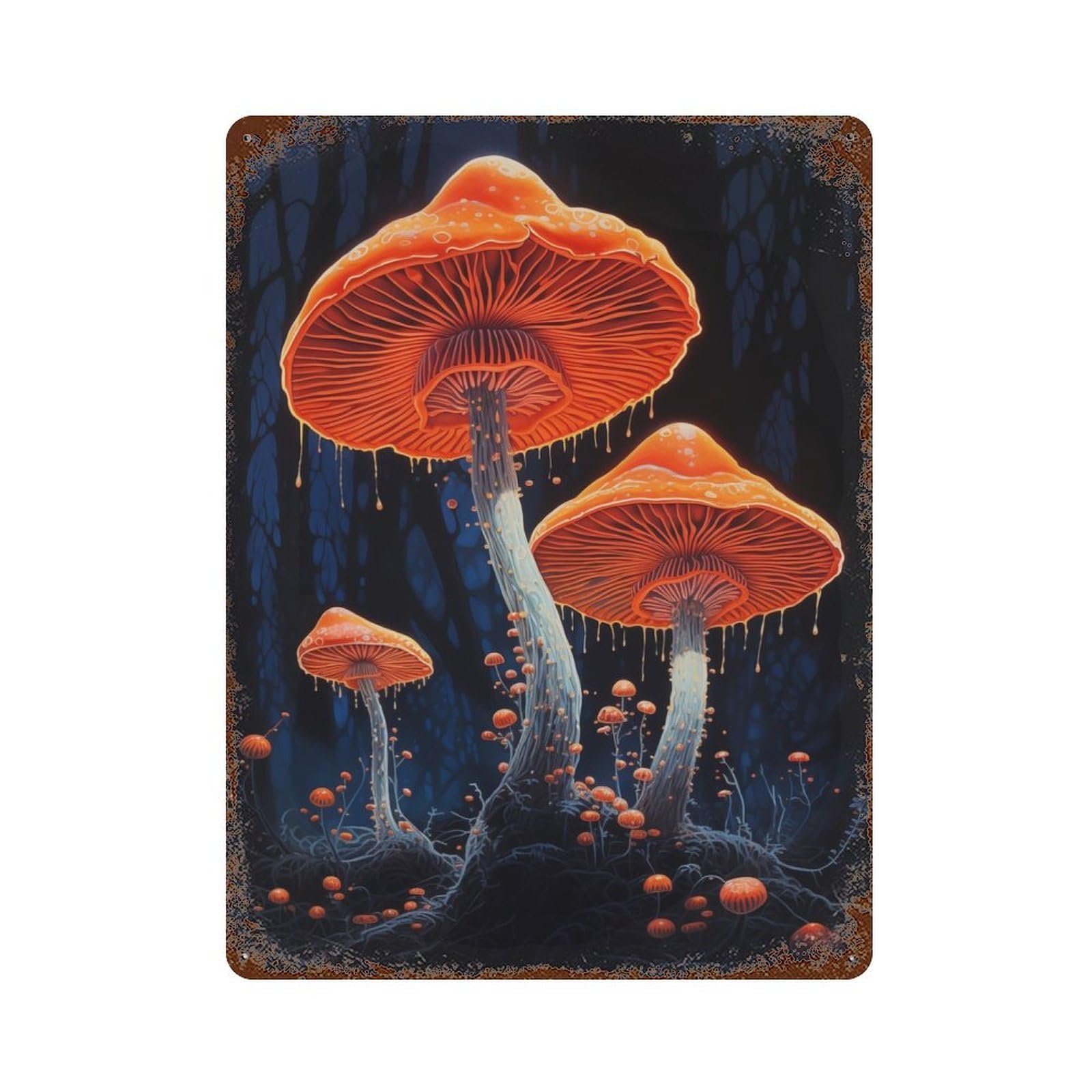 Vintage Rust Metal Sign Mushrooms in Orange 15.7"x11.8", Shabby Chic Decor for Cafe, Home Bar And Lounge Decor
