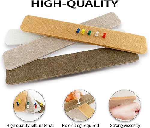 Miniatura 10 de 8 tiras de fieltro color negro, marrón y gris, para tablón de anuncios, autoadhesivas, tableros de corcho para paredes con 35 alfileres, para pegar