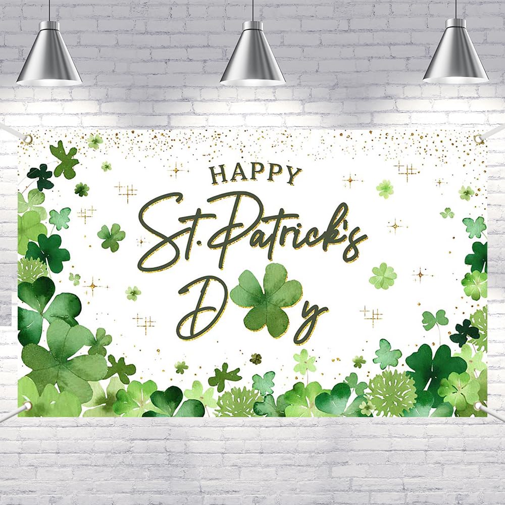 Lofaris Happy St. Patrick's Day Decorations Banner Green Four-leaf Clover Shamrock Clover Garland Banner St Patricks Day Backdrops for Irish-Themed