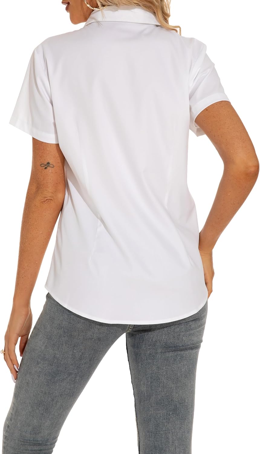 GUANYY Womens Classic-Fit Dress Shirts Short Sleeve Button Down Shirt Casual Work Office Business Wrinkle-Free Blouse - Image 4