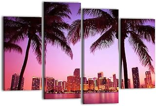 Canvas Wall Art for Bedroom 4 Panels Miami Framed Art Prints Wall Decor for Bathroom Ready to Hang Western Home Decor Office Bar