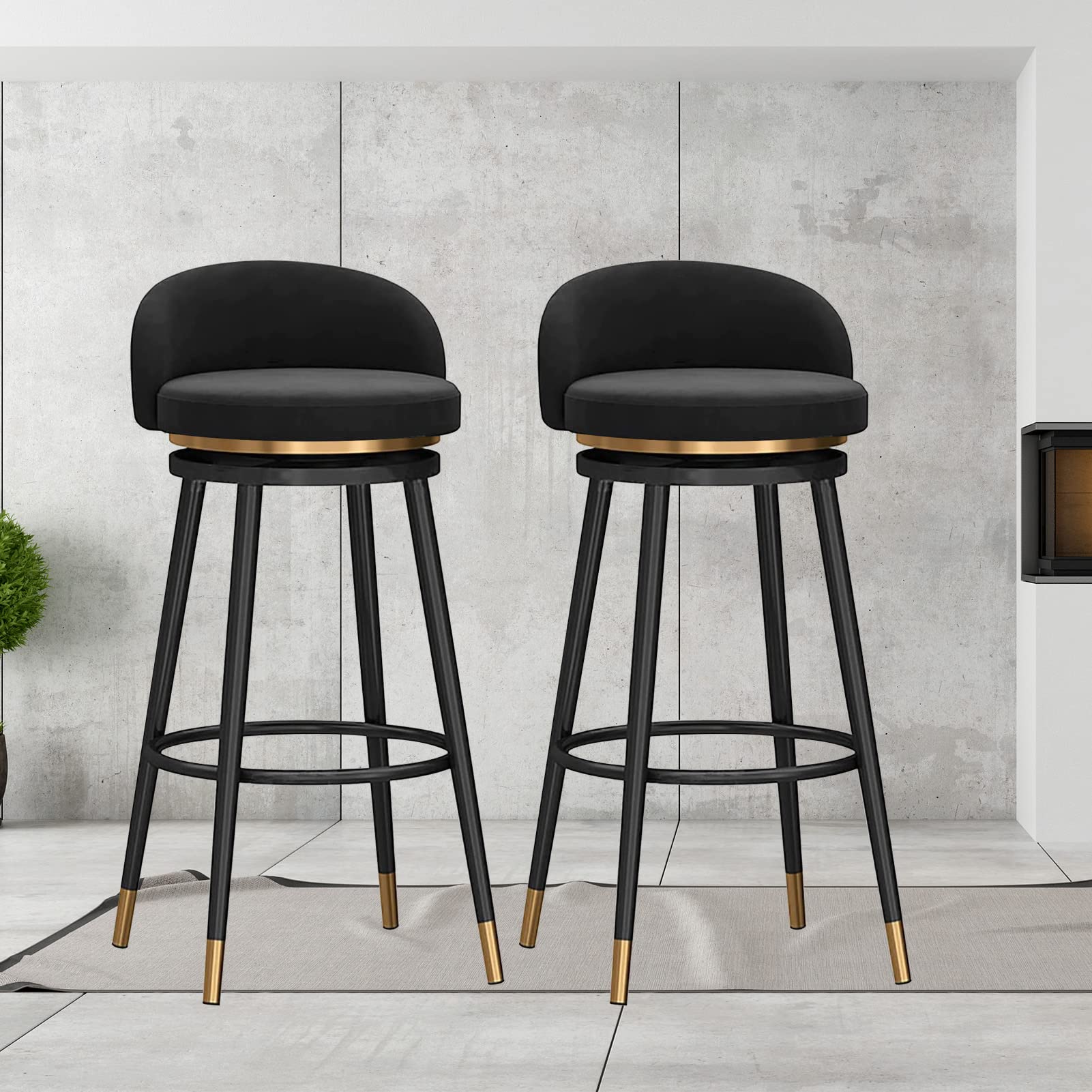 Tabourets de bar lot de 2 en velours doux fauteuil de comptoir avec dossier moderne