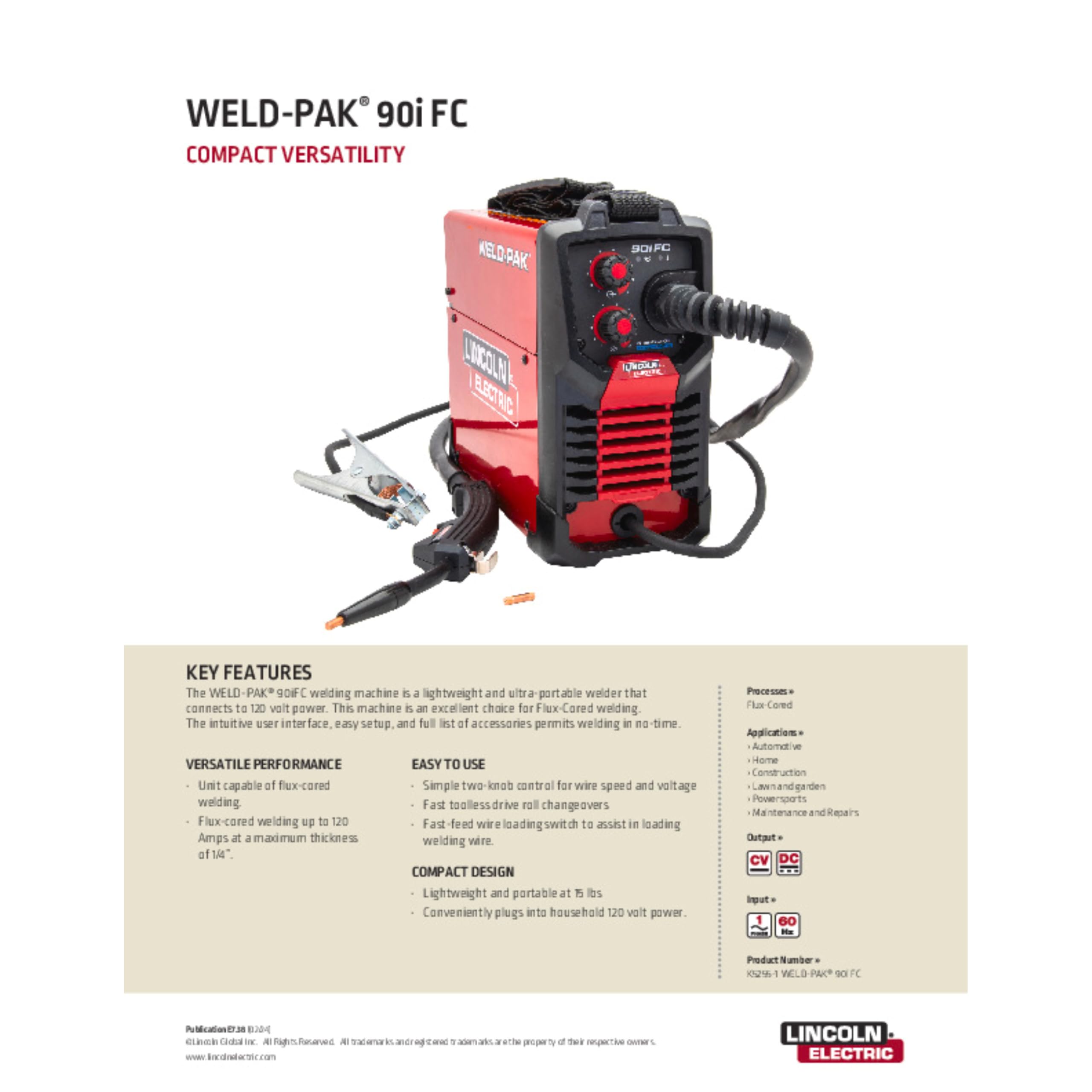 Lincoln Electric 90i FC Flux Core Wire Feed Weld-PAK Welder, 120V Welding Machine, Portable w/Shoulder Strap, Protective Metal Case, Best for Small Jobs, K5255-1 — Amazon image 7
