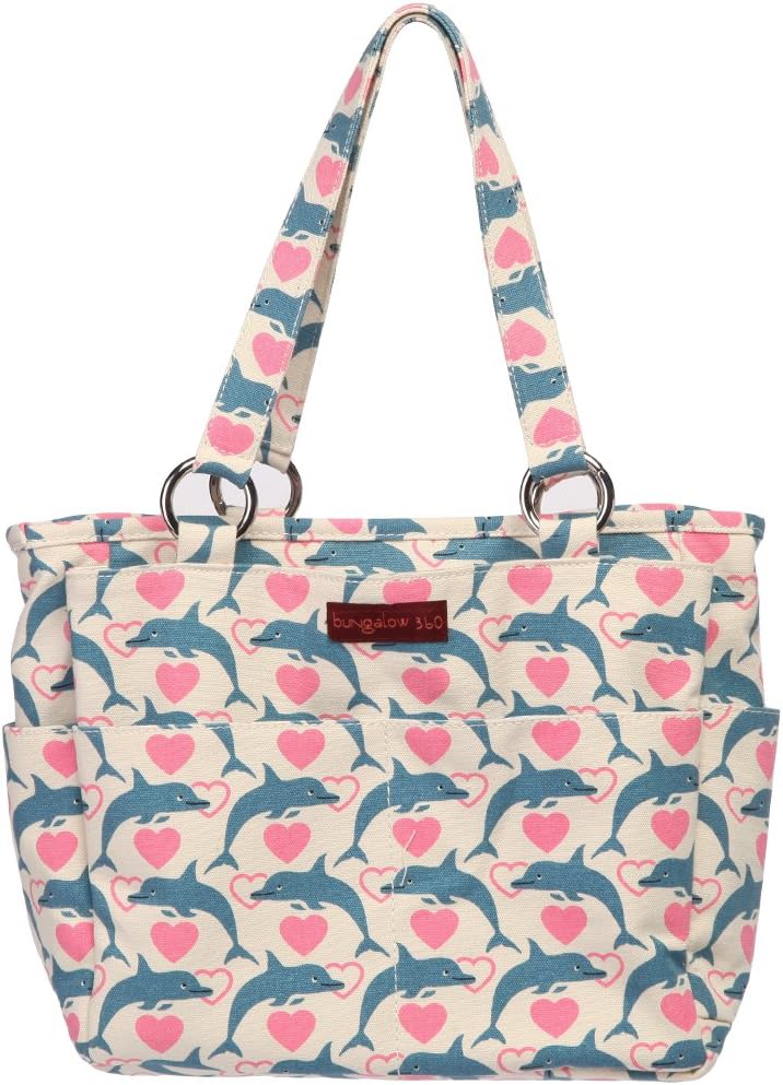Vegan Cotton Canvas Pocket Tote Bag - Dolphin