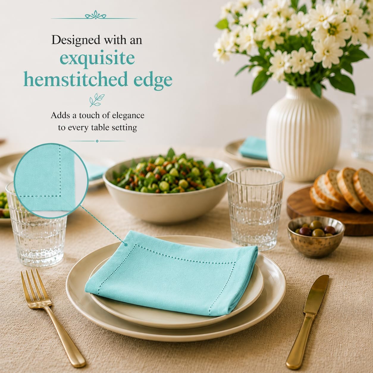 Alpha Living Home Cotton Cloth Napkins, Aqua, 18x18 in, Set of 12