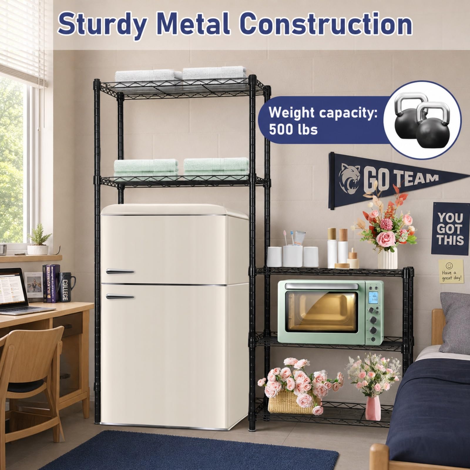 Threehoney Mini estante para nevera con almacenamiento de metal, 3 estantes, estándar para dormitorio, microondas, almacenamiento de mini refrigerador, organizador de altura ajustable para