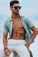 Vista 127 de JMIERR Camisas de vestir a rayas con botones y manga corta para hombre