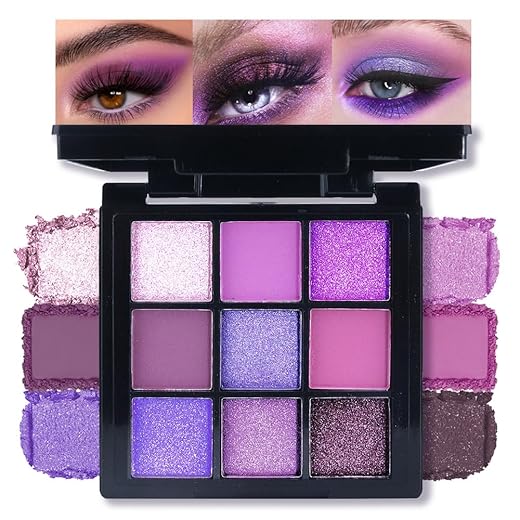 AMY'S DIARY Paleta de sombras de olhos fosco brilhante claro roxo escuro, sombra de longa duração, à prova d'água, sem crueldade, 9 tons misturáveis em acabamentos suaves com lindas pérolas para