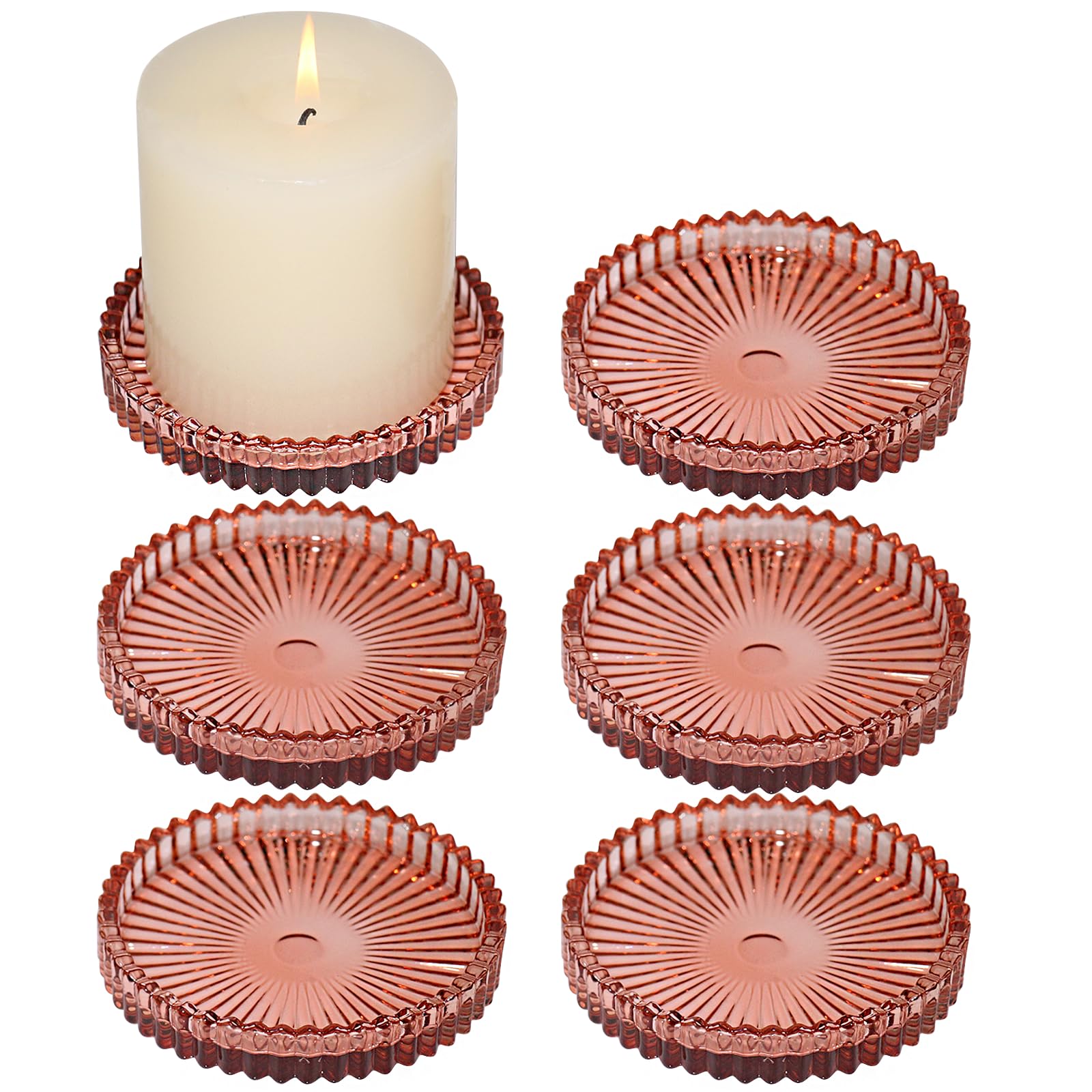 HofferRuffer Set di 6 portacandele in vetro, 10 cm, rotondi, per candele a pilastro, colore: marrone rossastro