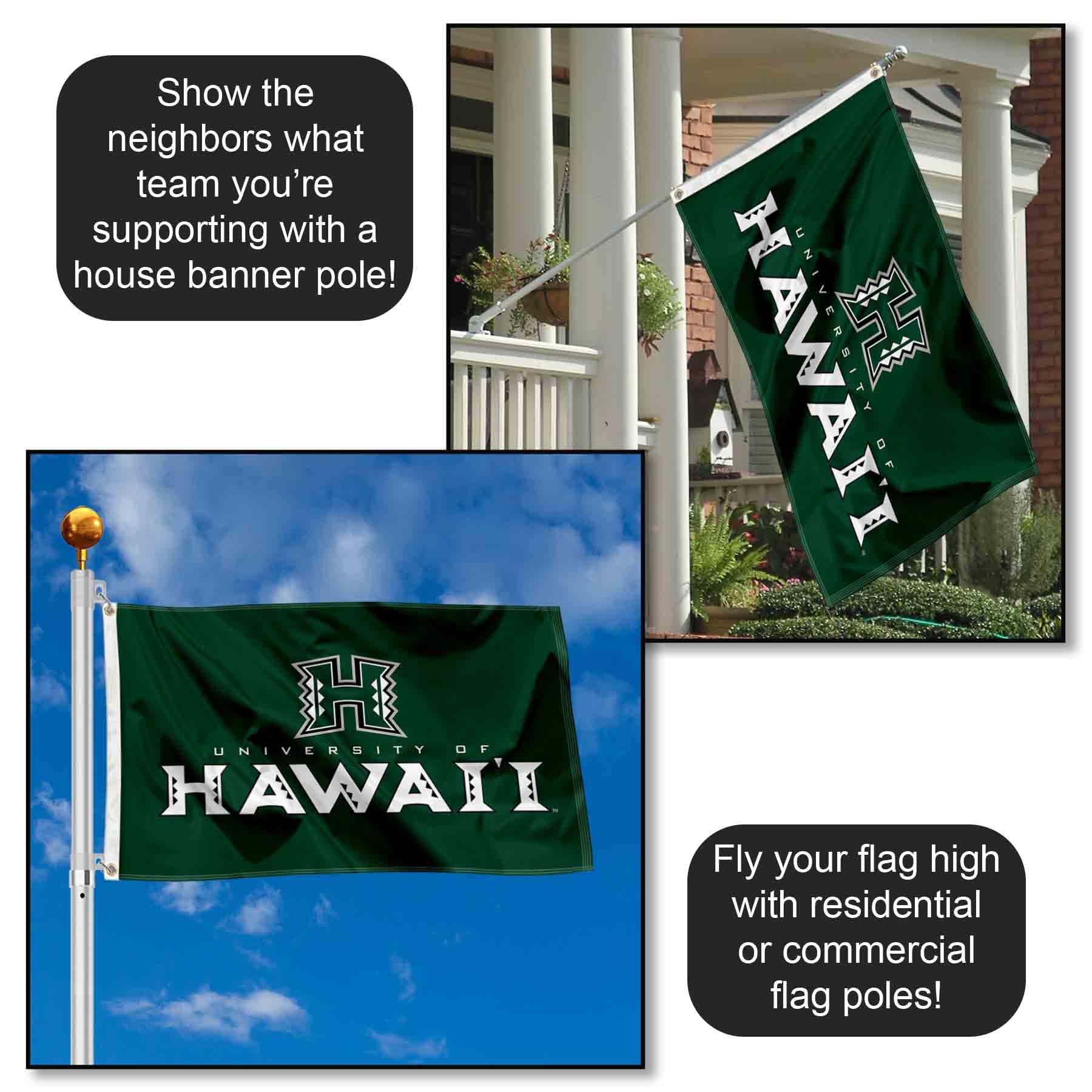 University Of Hawaii Rainbow Warriors Flag - 3x5 Feet, 100% Polyester, Indoor/Outdoor, Officially Licensed - View #4
