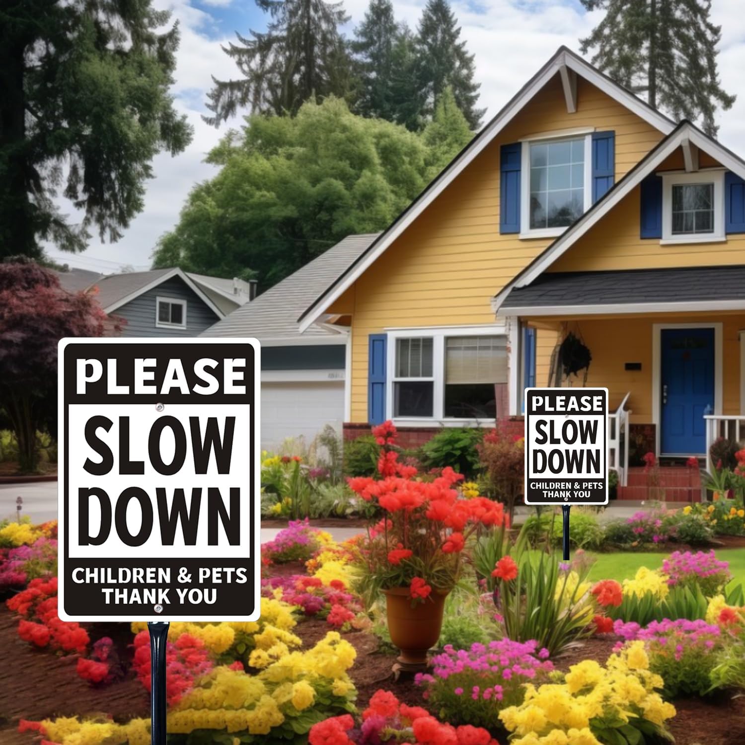 Please Slow Down Yard Sign with 34.6” Stake, 10”x14” Metal Slow Down Sign for Neighborhoods, Residential Drive Slow Sign for Children and Pets