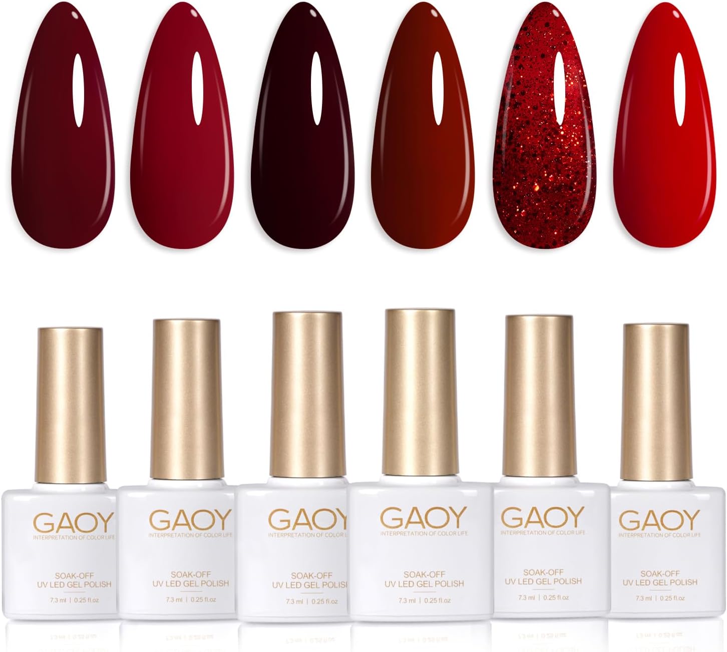 GAOY Burgundy Red Gel Nail Polish Set 6 Colors Including Dark Cherry Wine Red Gel Polish Kit U V LED Soak Off Home DIY Manicure Nail Salon Varnish