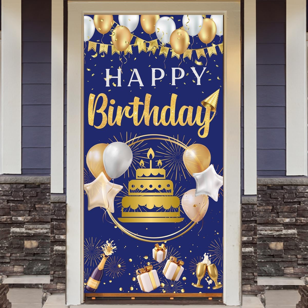 Happy Birthday Door Banner Orange Gold Large Birthday Banner Cover Backdrop for Kids Boys Girls Birthday Party Supplies Indoor Outdoor Decor