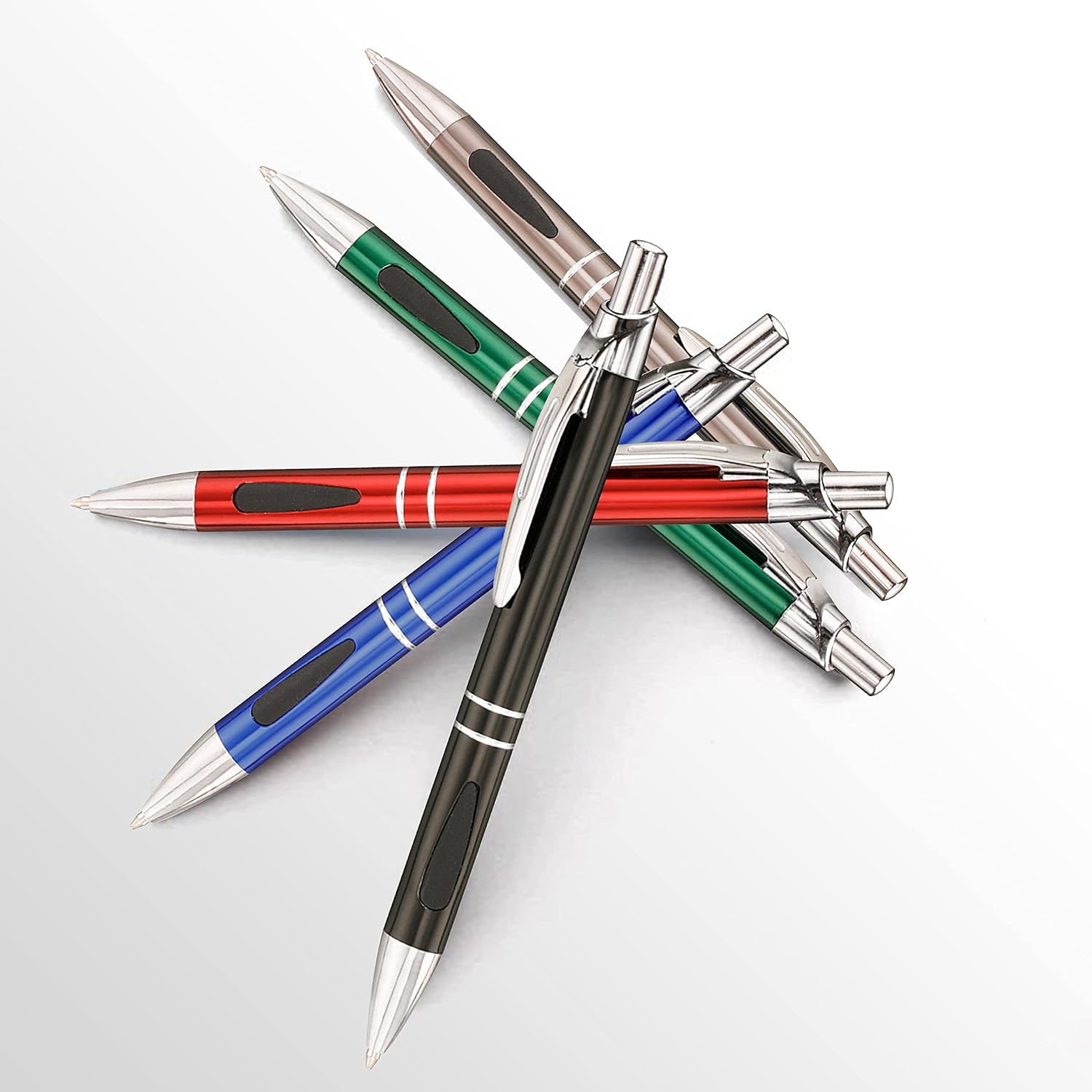 DISCOUNT PROMOS 10 Black Ink Metal Pens Pack - Ballpoint, Retractable, Silver accents - Black