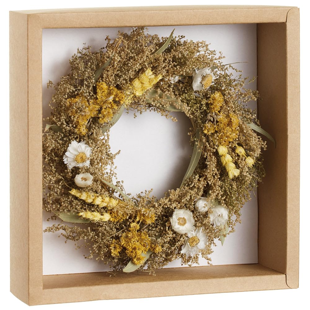 6.5" Preserved Daisy & Yarrow Flower Wreath -Yellow/White