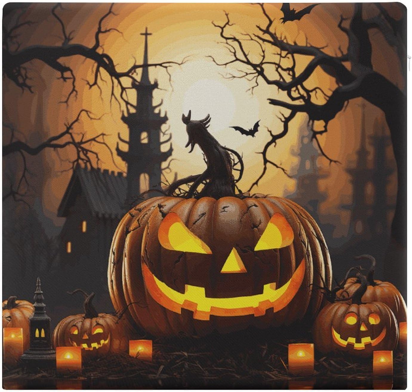 Halloween Pumpkin Chair Cushion Floor Pillow Stool Cushion | Cushions with Removable Cover with Square Memory for for Chair Living Room Balcony Office Sofa,13.8*15*1.2 Inch