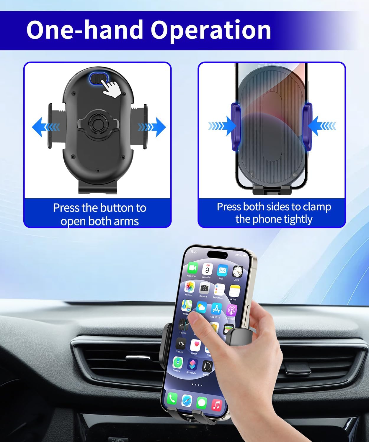 Car Phone Holder for Nissan Rogue 2014-2020 Auto Accessories，One Hand Place & Pick，360° Rotation，Hands Free，for 4.7-7 inch Phones