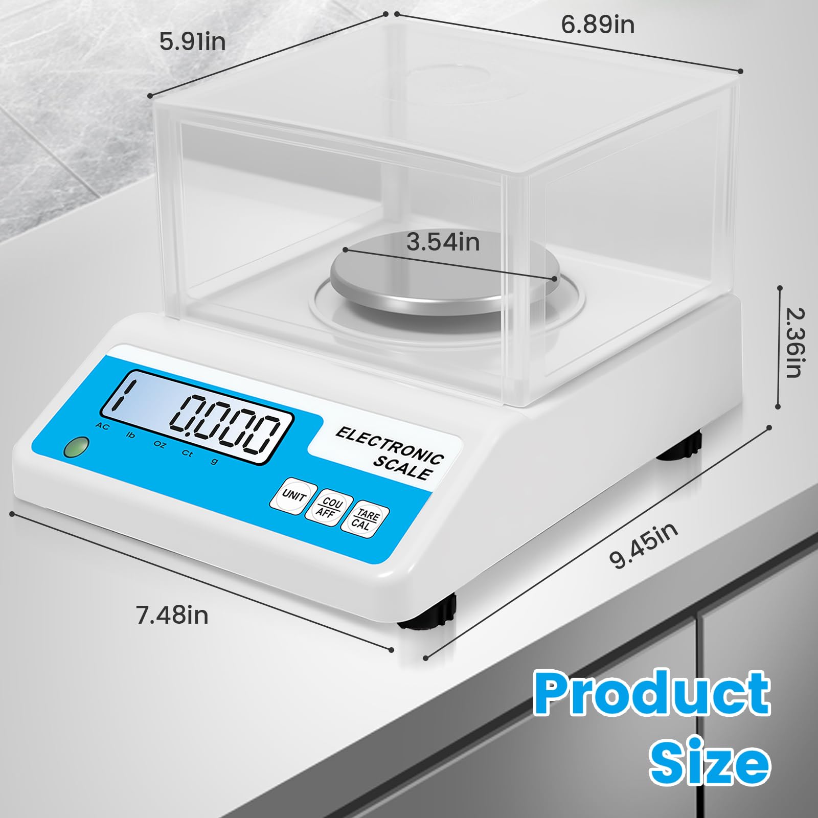 Laboranalytische Waage, 500 g x 0,001 g, 001 g, hochpräzise Digitalwaage mit Windschutzscheibe, Schmuckwaage für Goldpulver, Labor, Küche, Schule, 5 Einheiten LCD-Display