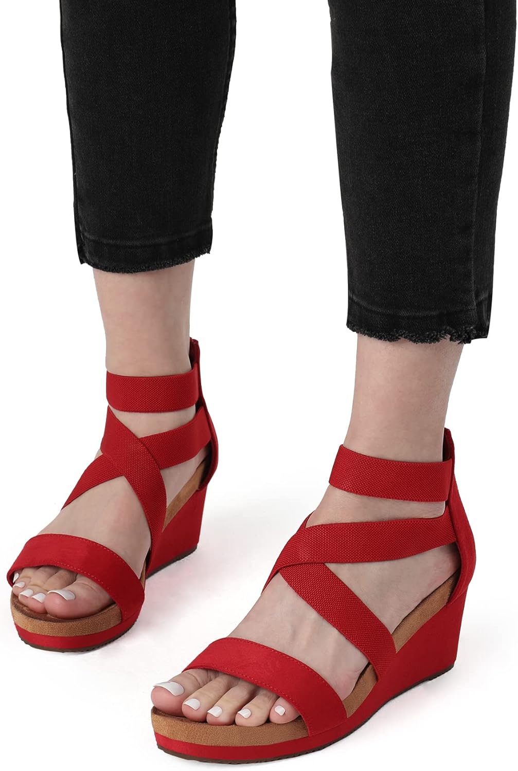 DREAM PAIRS Womens Elastic Ankle Strap Open Toe Platform Wedge Sandals Comfortable Summer Shoes - Image 2