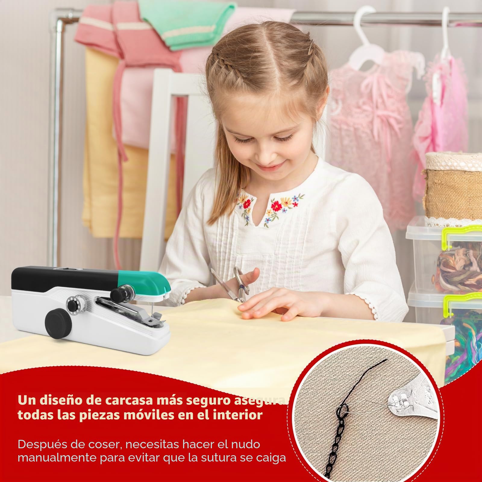 Máquina de Coser Portátil Mini para Principiantes – Eléctrica, Puntada Rápida, Velocidad Ajustable, Kit DIY de Reparación de Ropa para Hogar y Viaje (Negro)