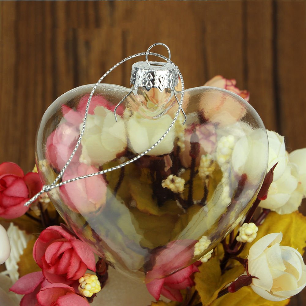 AHG 12pcs Heart Shaped Clear Glass CHRISTMAS Wedding Baubles Ornaments DIY 9cm