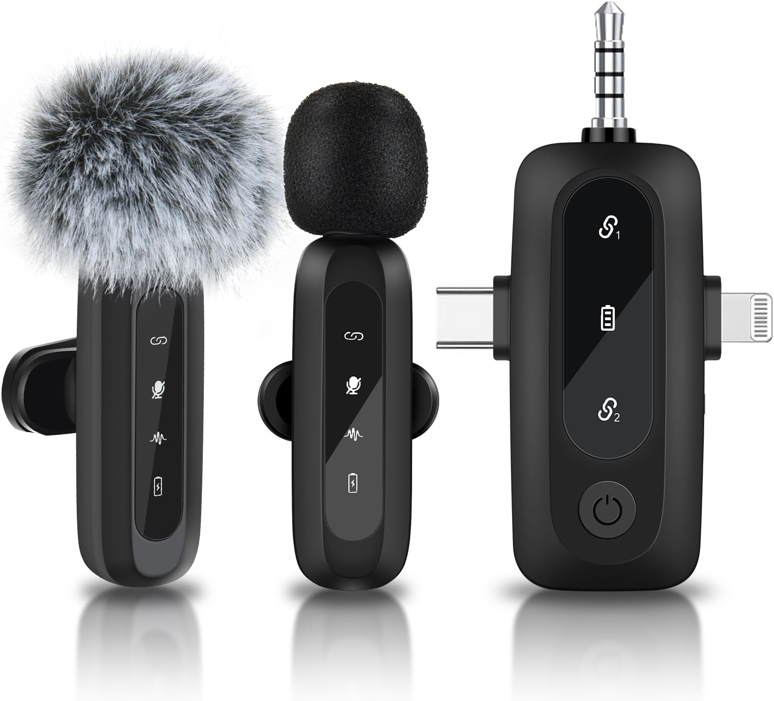 Wireless Microphone for iphone, Bluetooth Microphone Wireless Lavalier for Android/PC/Camera, Professional Noise Reduction Clip with USB-C/3.5mm/USB Plug for Video Recording, Vlog, YouTube