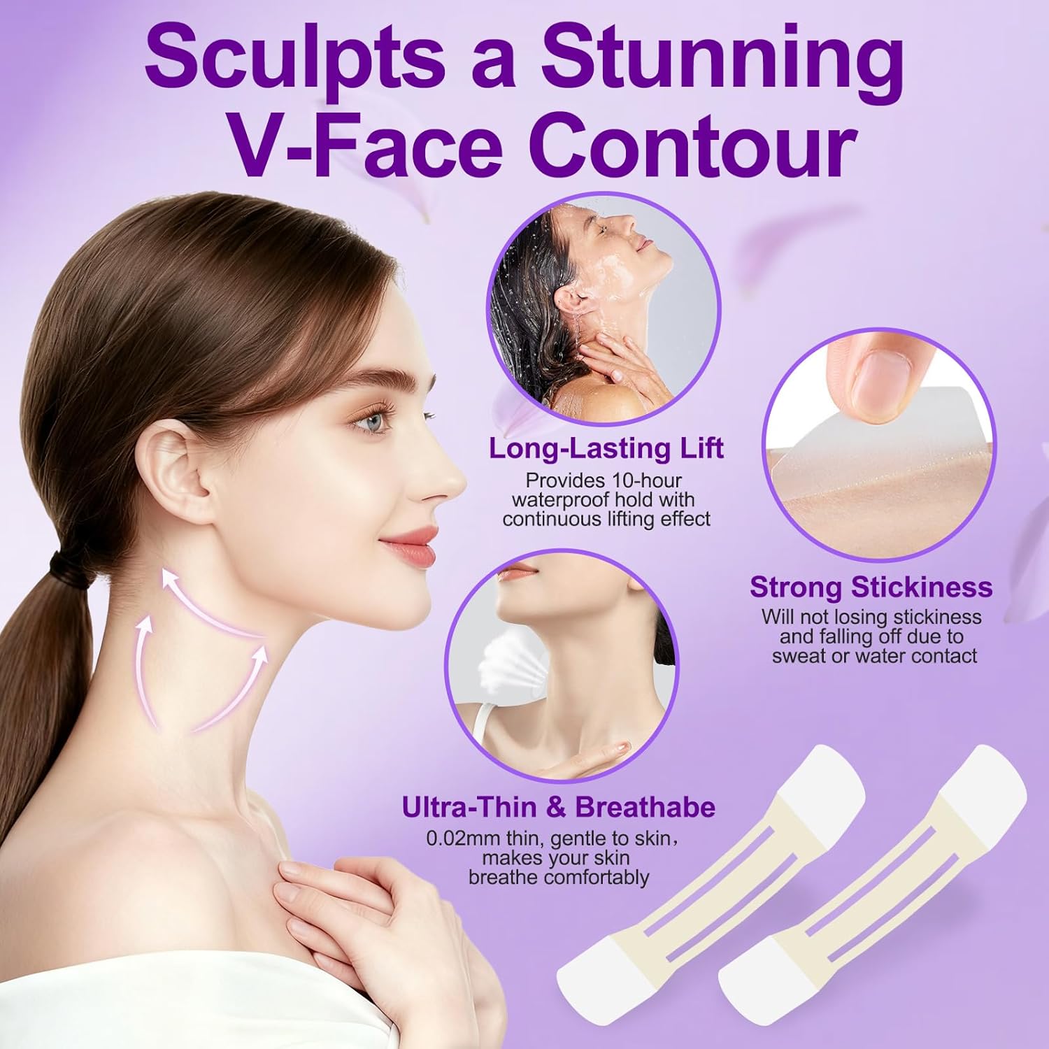 Neck Tape Lifting Invisible, 80PCS+8 Strips,Neck Lift Tape Invisible,Neck Wrinkle Patches Behind,Face Lift Tapes for Tightening Sagging Skin Turkey Double Chin Wrinkles Women