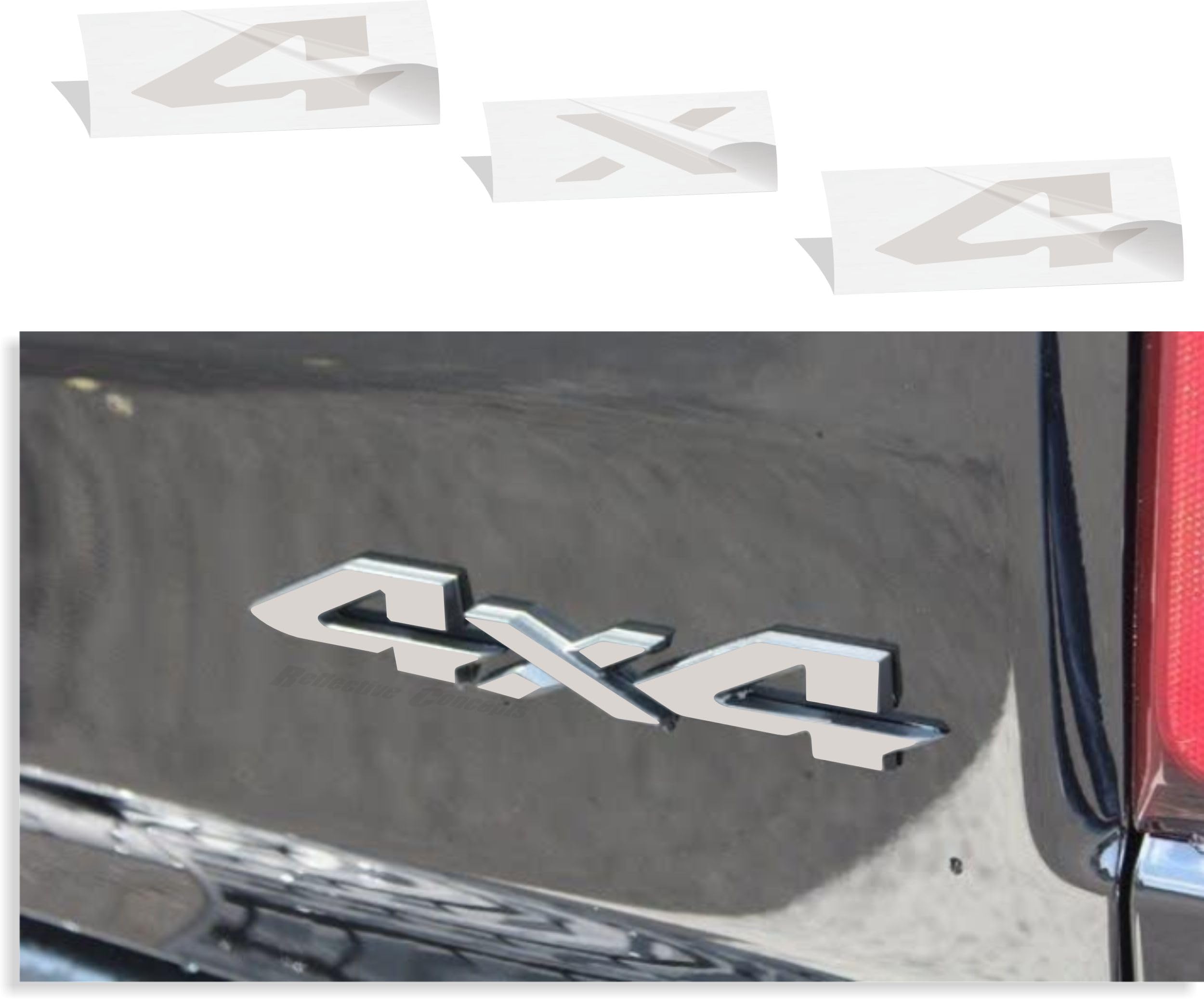 Reflective Concepts4x4 Emblem Overlay Decal Sticker -Fits: 2019-2025 Ram, NOT for Classic - (Color: Reflective Light Silver)