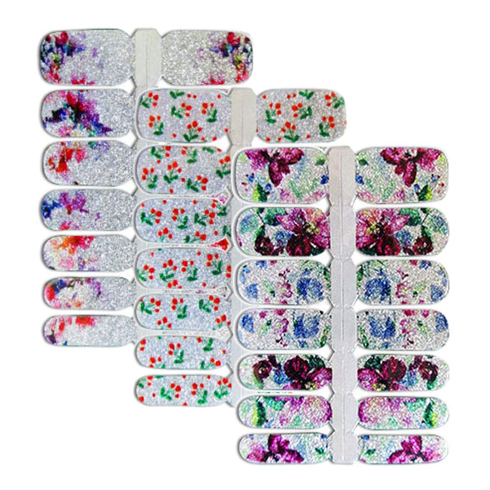 LIULI Nail Polish Strips Glitter Colorful Wraps Spring Flowers Design Stickers Press On Nail Decals for Women Girls DIY Supplies (#6)