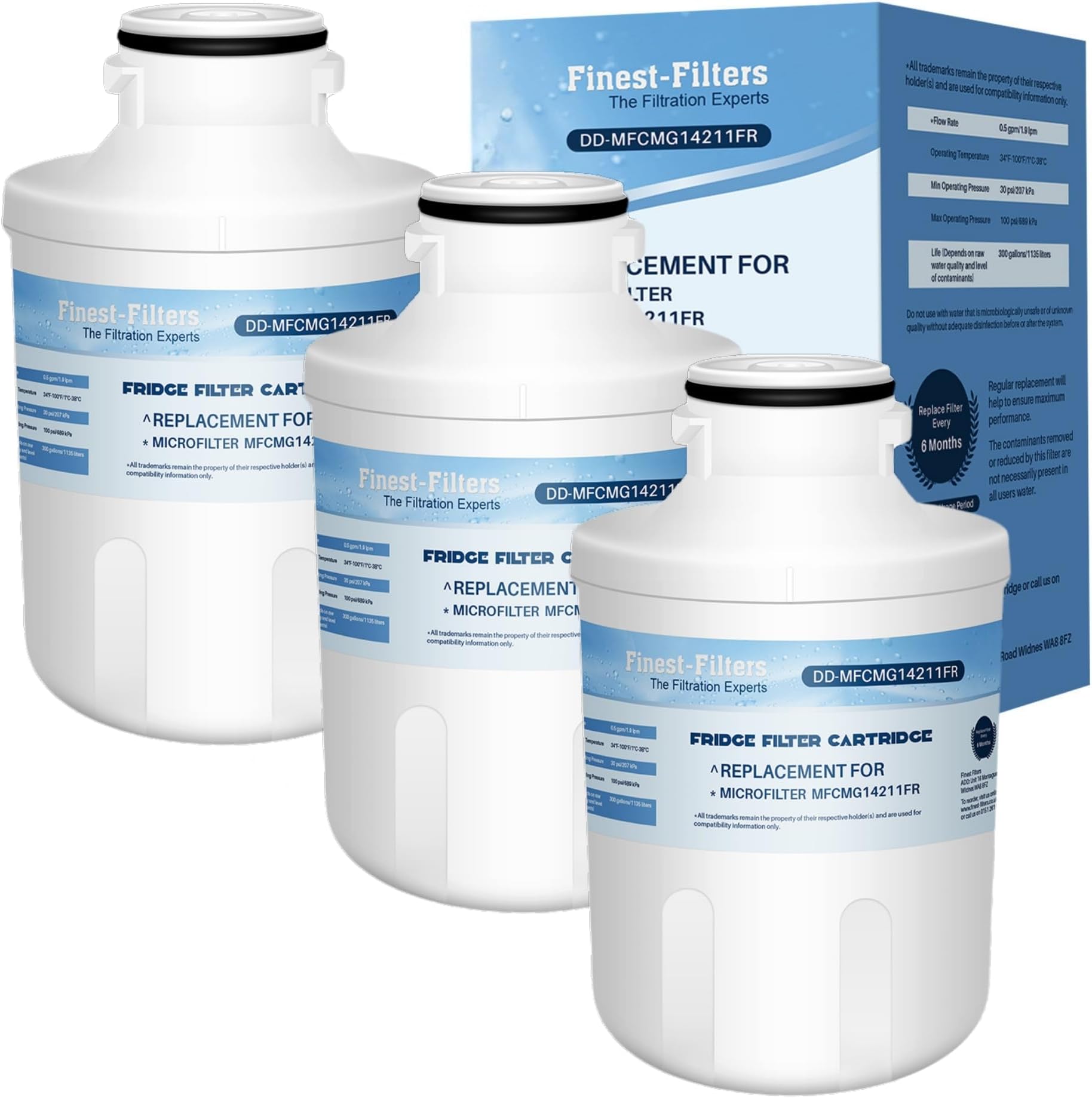 Fridge Water Filter MFCMG14211FR Compatible with Hotpoint SXBD922FWD, Caple CAFF205, Indesit C00300448, Ariston, Thomson THSBS90WDWH, Electrolux, CDA - MFCMG14211F (3 Pack)
