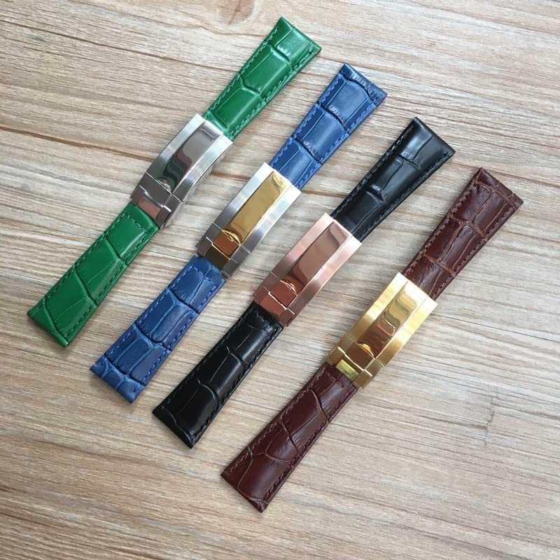 20 mm czarny brązowy pasek do zegarka z prawdziwej skóry do Role X Submariner GMT Explorer Oyster Perpetual Deployment zapięcie