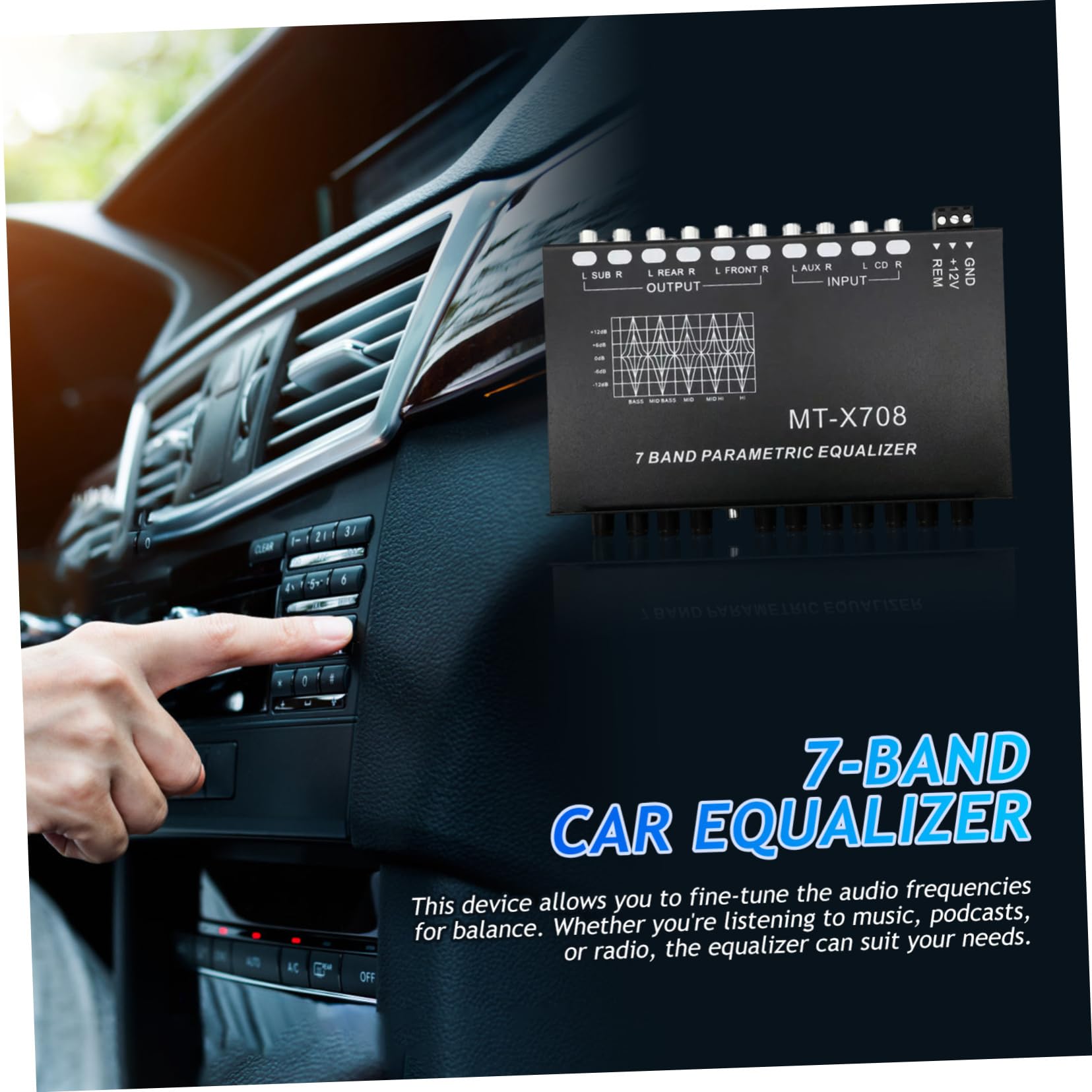 MAGICLULU Ecualizador de Coche de 7 Bandas Diseño Compacto y Estructura Metálica para Mejorar la Calidad de Sonido en Sistemas Estéreo de Automóvil