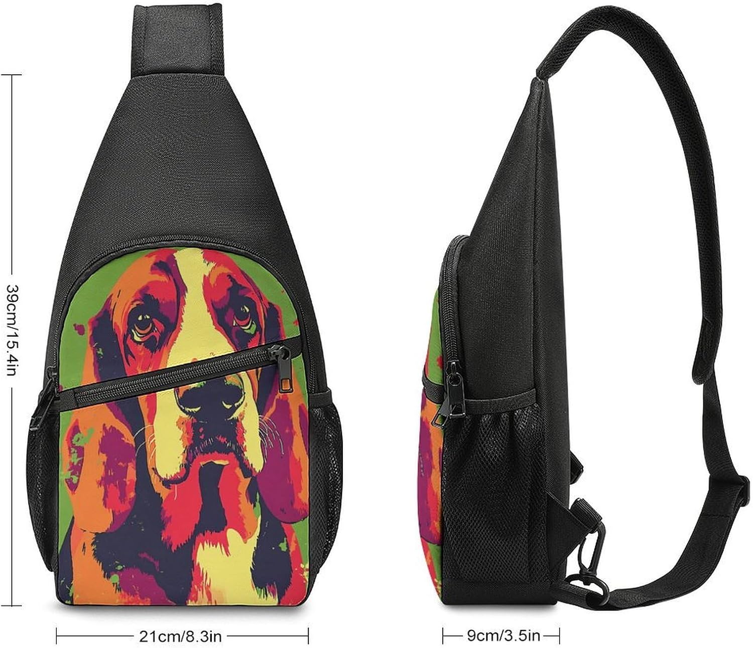 Basset Hound Dog Art Crossbody Sling Backpack Chest Bag Daypack | unisex,trendy,with convertible and detachable shoulder strap,side pockets