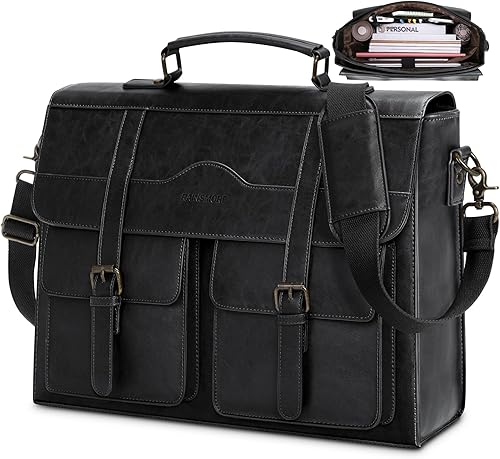 RAINSMORE Bolsa de mensajero para hombre de 17 pulgadas de cuero vintage para portátil, con cierre magnético, bolso grande para computadora