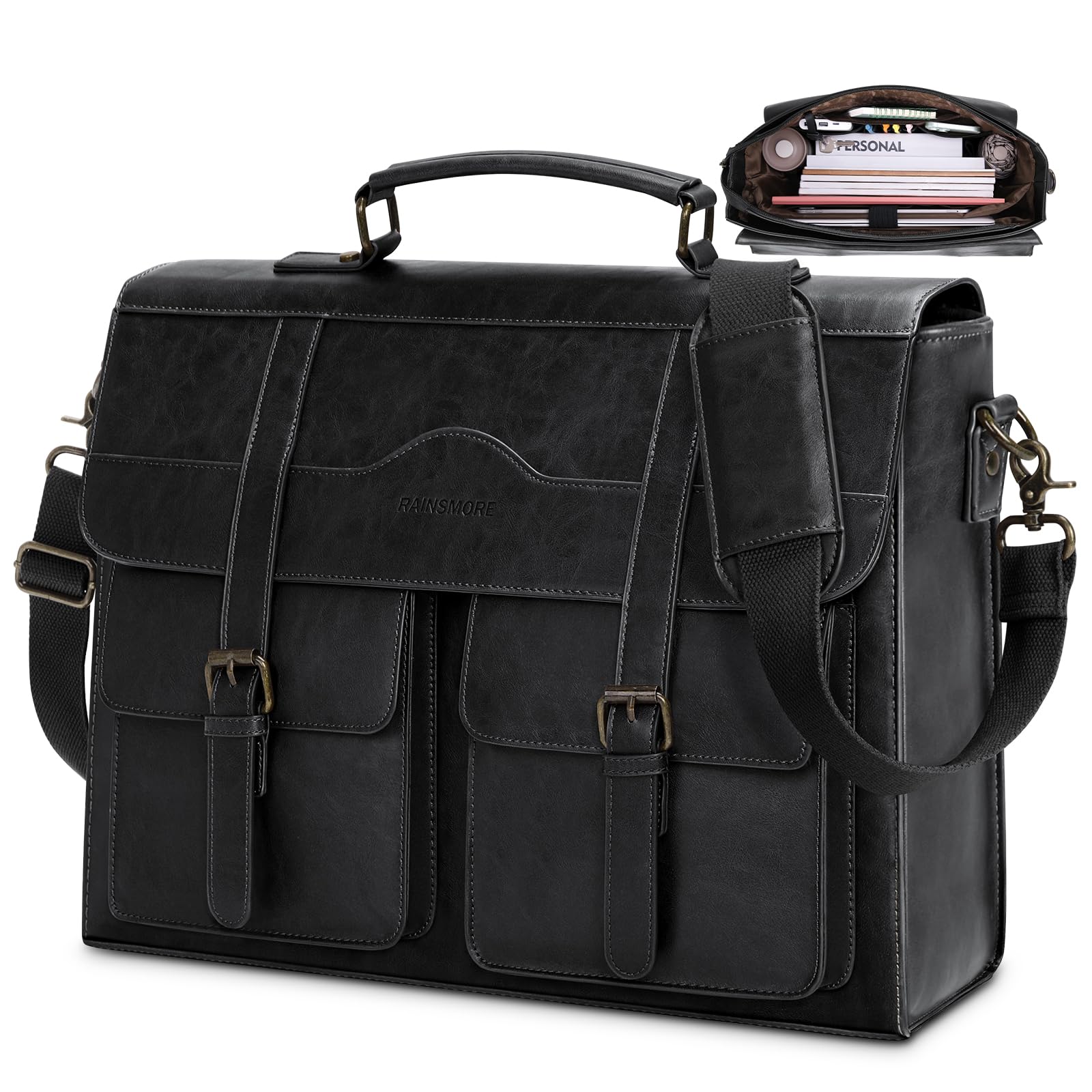 RAINSMORE Mens Messenger Bag 17/18 Inch Vintage Leather Laptop Briefcase