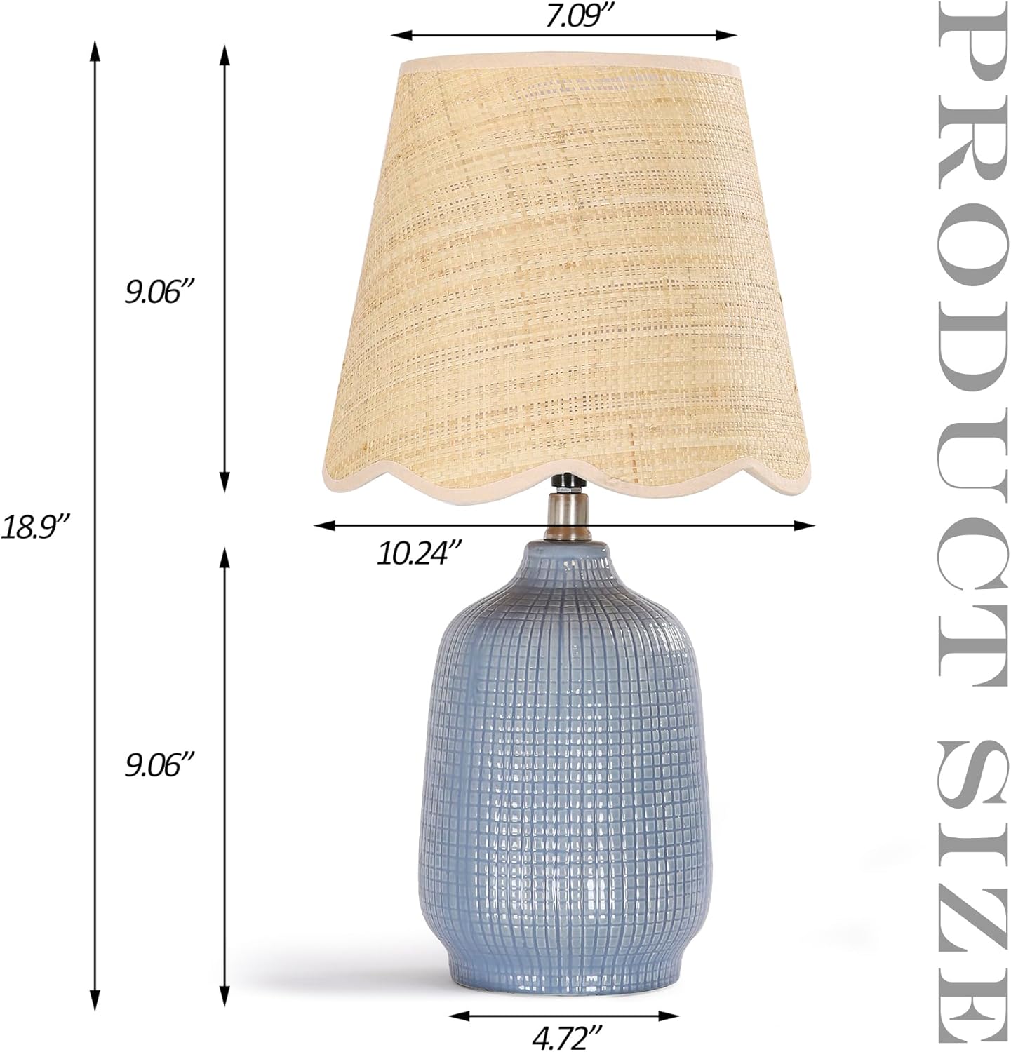 Pia Ricco 19" Modern Ceramic Table Lamp for Living Room Gray Blue Base Desk Lamps for Bedroom Farmhouse Bedside Nightstand Lamp End Table Lamps,Bule,Rattan Shade