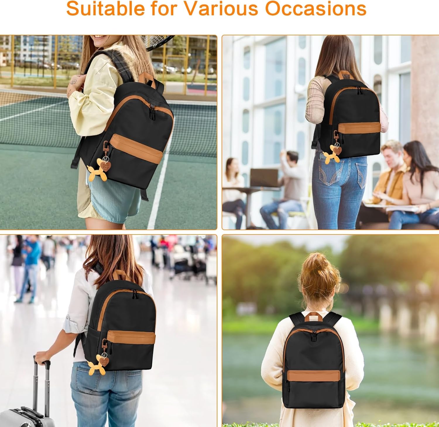 Black School Backpack for Girls and Boys, Preppy Backpack College Bookbag Middle High School Bag, Lightweight Laptop Backpacks for Travel Work Daypack - Image 9