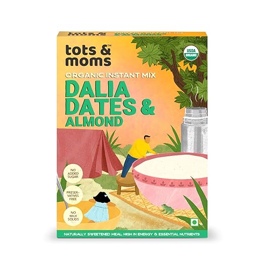 TOTS AND MOMS fresh Foods Instant Dalia Dates & Almonds Naturally sweetened with Dates Wholesome & Healthy - (200g)