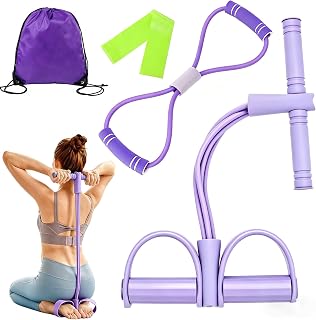 4 Stück Set Pedal Widerstandsband, Bauchtrainer Expander Fitness mit 8 Tubes Gummi Elastische Zugseil, 8 Förmiges Widerstandsbändern und Fitnessbänder, für Yoga Kraft Muskeltraining