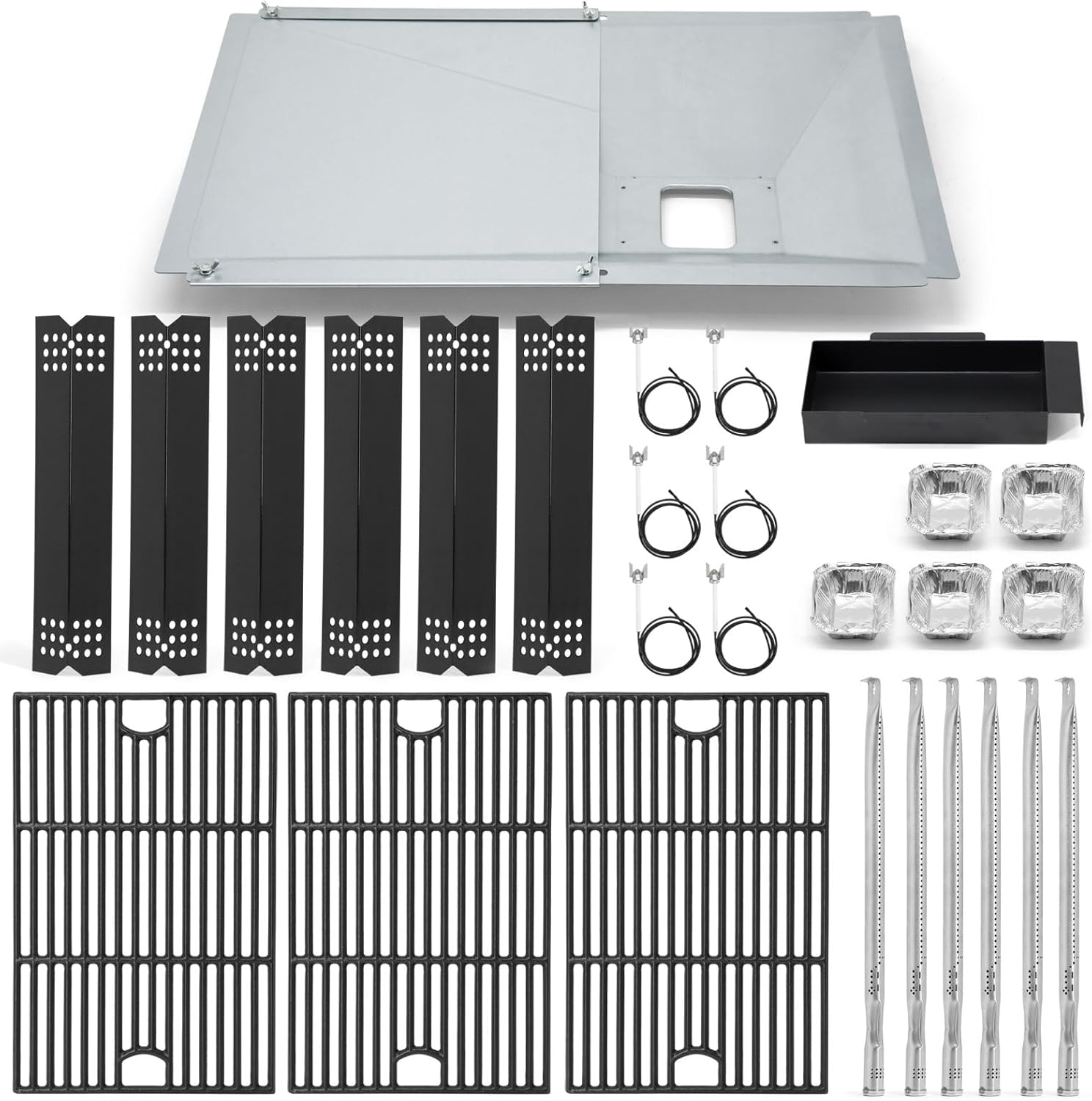 Criditpid Grill Replacement Parts for Nexgrill 720-0896B 720-0896 720-0896E 720-0896X, Drip Pan Grease Tray, Grill Grate, Heat Plates, Burner & Igniter Kit for Nexgrill 6 Burner 720-0896B Gas Grill