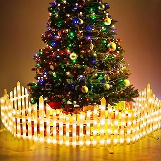 MGupzao Christmas Tree Fence Light - Christmas Decorations Lights 8 Pack Picket Fence for Indoor Outdoor Christmas Decor, Plug-in 8 Modes Decorative Light for for Landscape Patio Yard Path Xmas Decor