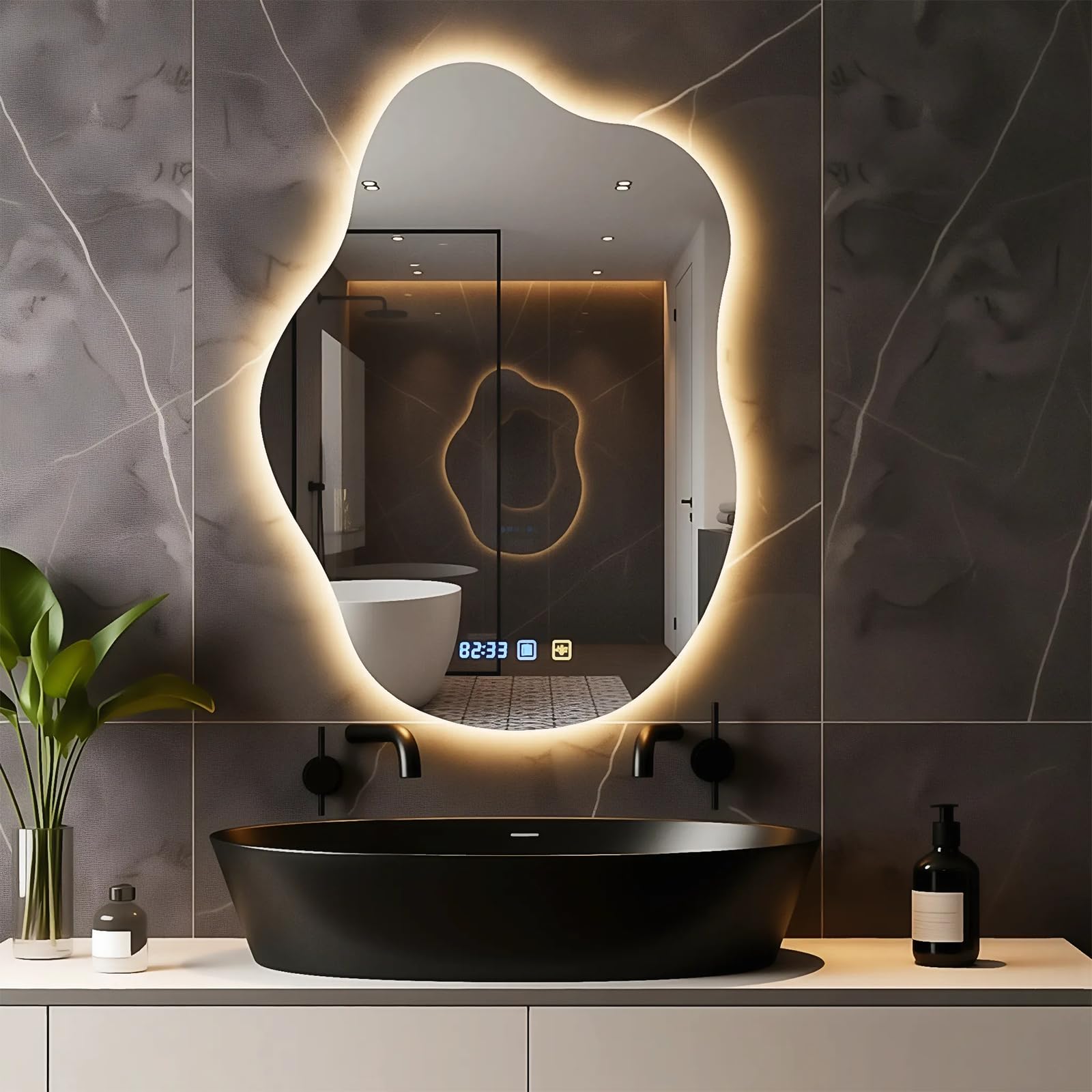Specchio da bagno con illuminazione,specchio cosmetico a forma di nuvola 70x50 cm,3 colori di luce,dimmerabile, antiappannamento,interruttore touch,per soggiorno,camera da letto, ingresso