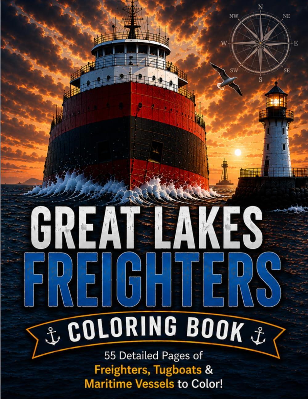 Great Lakes Ships & Boats Coloring Book: 55 Detailed Pages of Freighters, Boats, and Maritime Vessels to Color!
