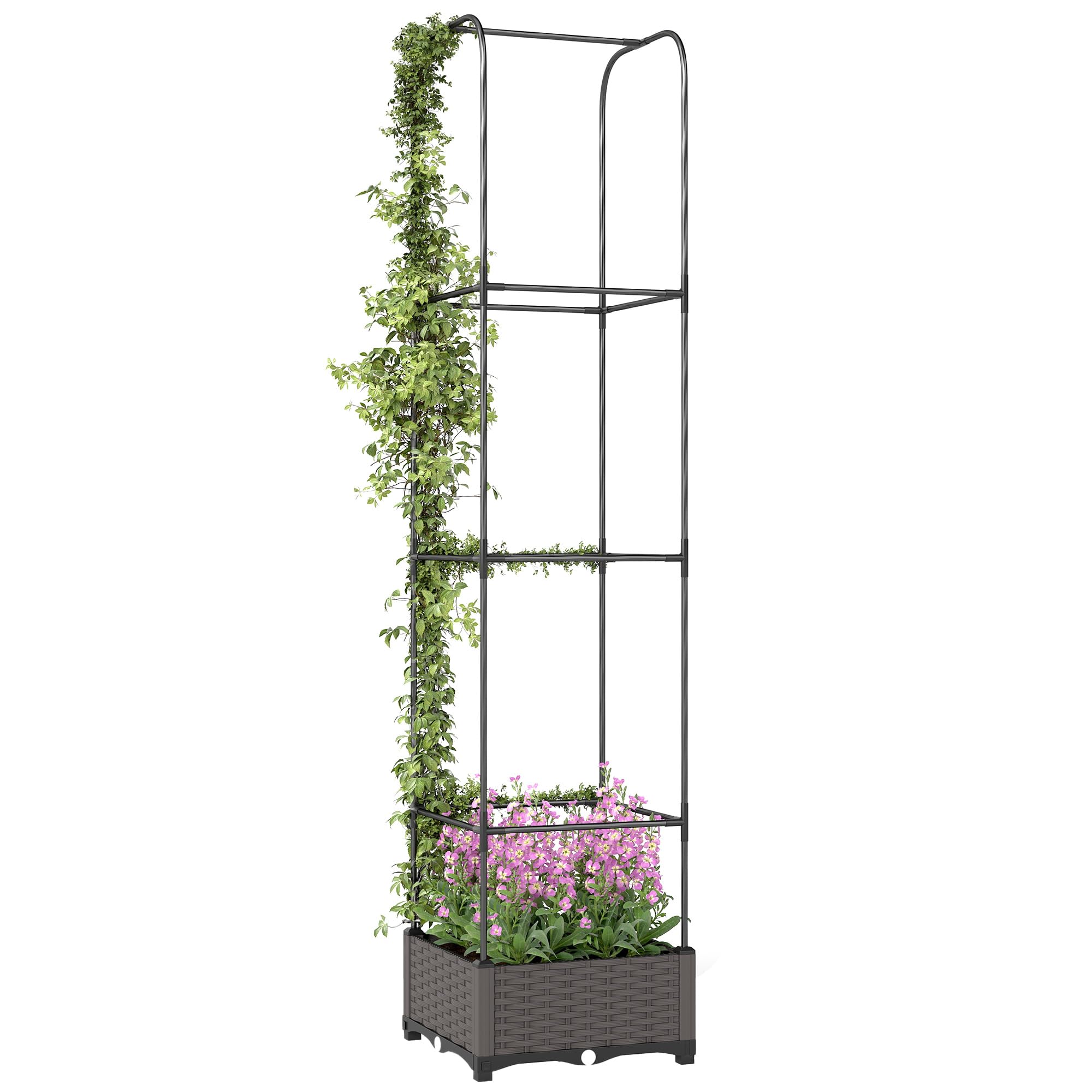 Outsunny Raised Garden Bed with Trellis - Black - 40cm