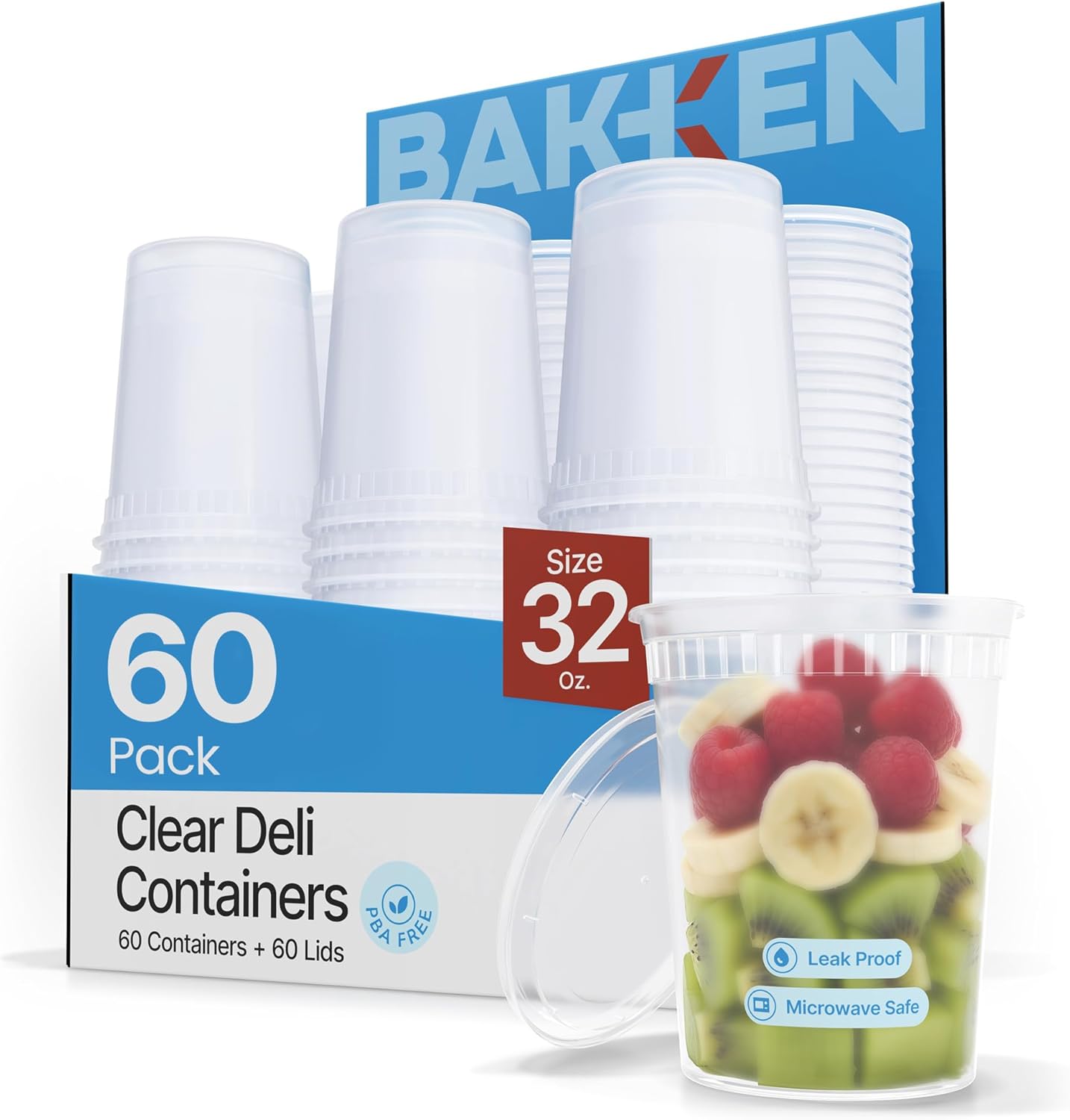 Plastic Deli Containers with Lids 32 oz (Pack of 60) – Leak-Proof, BPA-Free Food Storage Containers for Soup, Slime & Meal Prep, Stackable, Microwave, Dishwasher Safe, Reusable Clear Plastic