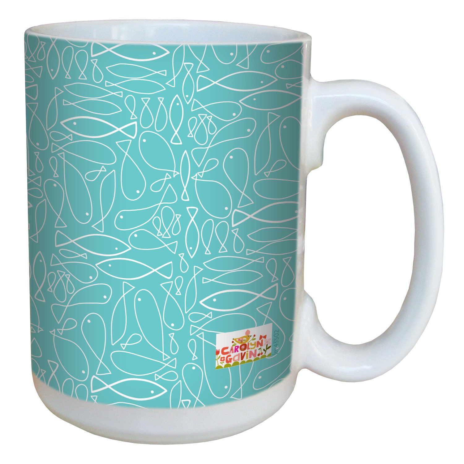 Tree-Free Greetings lm43502 Retro Fish Outlines Pattern by Carolyn Gavin Ceramic Mug with Full-Sized Handle, 15-Ounce