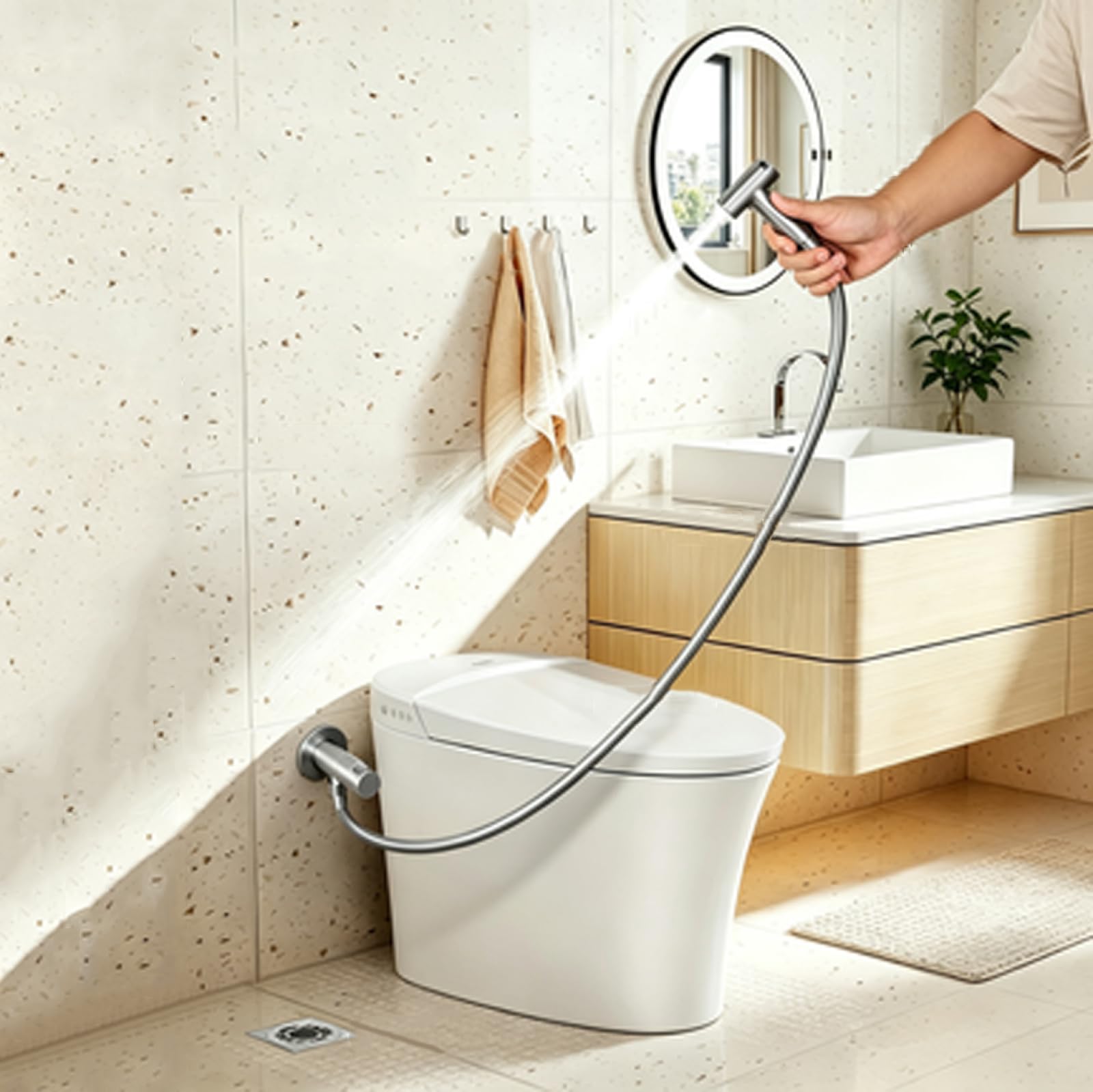 Kit De Rociador De Bidé Latón Ducha Bidet WC con Manguera Ducha Higienica Portatil Montaje En Pared Orificio Único,Níquel Cepillado