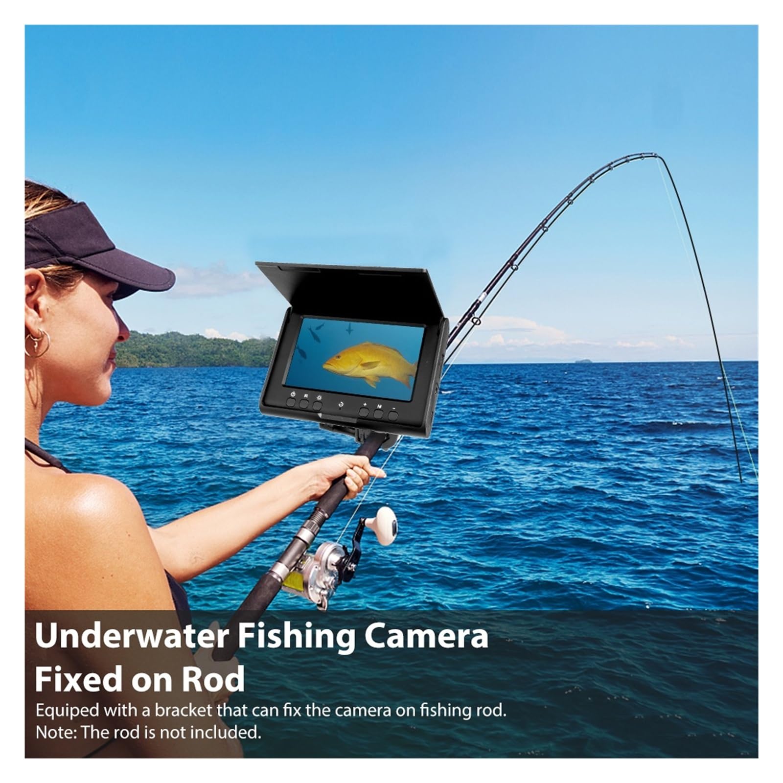 Detector de Peces, Buscador de Peces Submarino portátil con Cable 4,3 Pulgadas y 15M, 6 LED IR, cámara Pesca Fija en Varilla