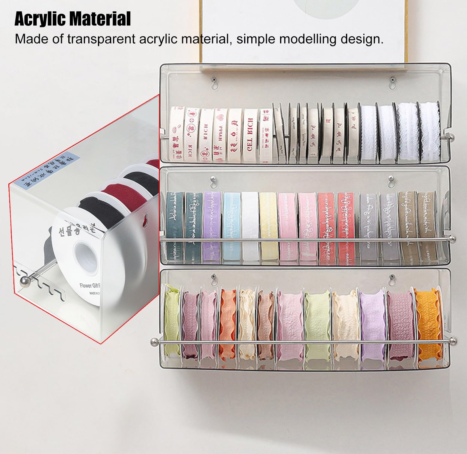Schleifenband Halter Aufbewahrungsbox für Bänder, transparentes, wasserdichtes Acryl-Ausstellungsregal für Bastelräume, Konditoreien, Blumenläden, lagerbare Klebebandrollen, Bandrollen, Bandhalter für Küche, Haushalt & Wohnen